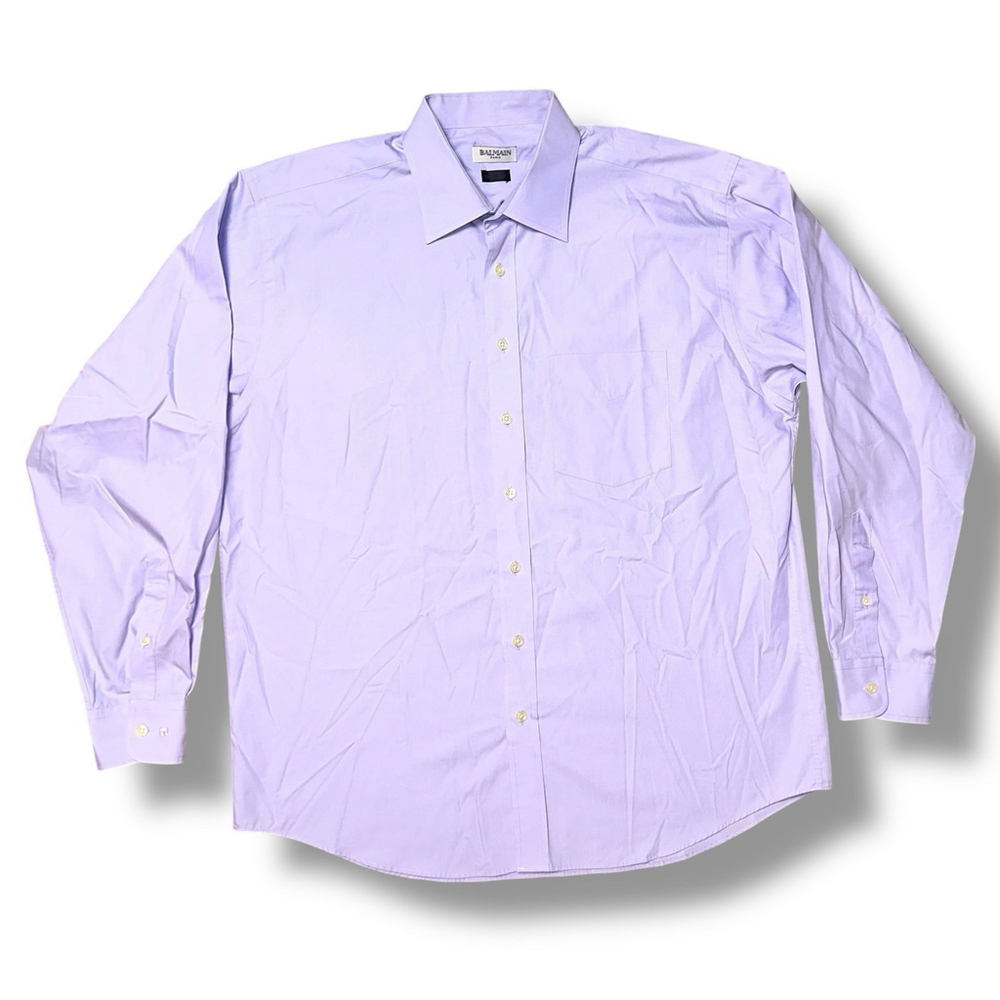 Balmain Paris Mens Purple Lavender Long Sleeve Button Down Shirt 16.5 42 Cotton